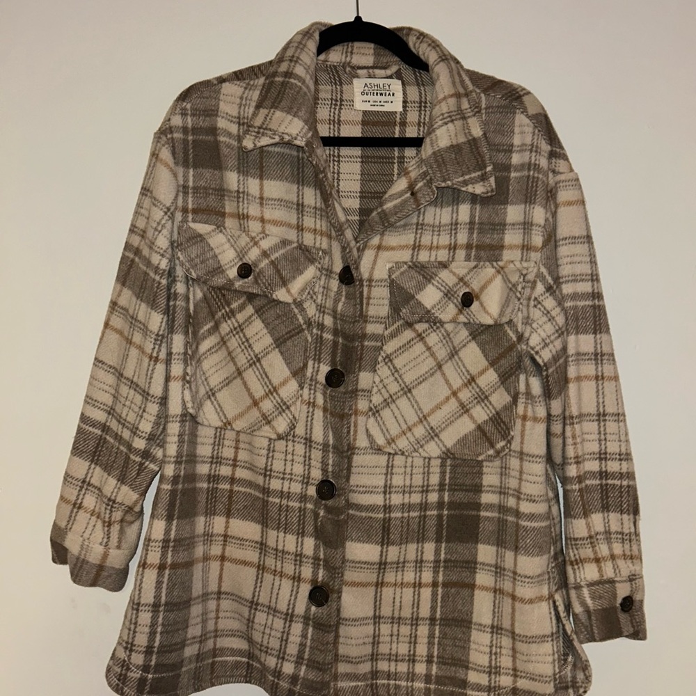 Ashley Stewart Women's Plaid Jacket - Brown and Cream